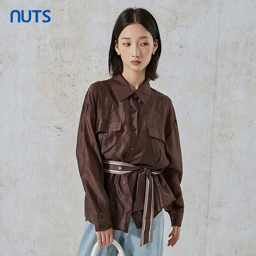 NUTS春秋季新款气质通勤风纯色百搭宽松显瘦长袖衬衫231013065B 商品图1