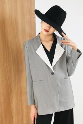 ESTELLICA 灰白翻领结构西装外套 13471