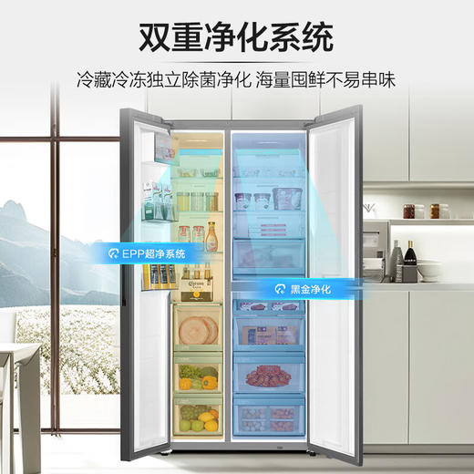 海尔（Haier）502升全空间保鲜594mm专业超薄零嵌入式双除菌侧T对开双开门家用电冰箱无霜BCD-502WGHFT1BS9U1 商品图6