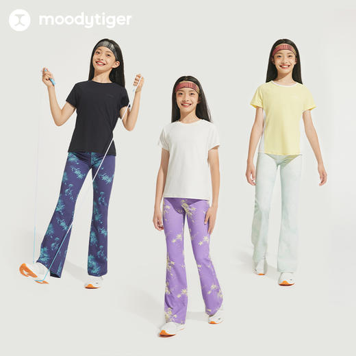 【24年秋新】moodytiger儿童喇叭裤24秋新款女童时尚印花舒适微喇紧身裤43211413 商品图4