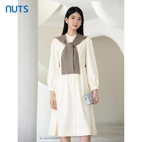 NUTS2023秋季新款气质宽松显瘦长袖连衣裙女 赠送披肩4391012A1