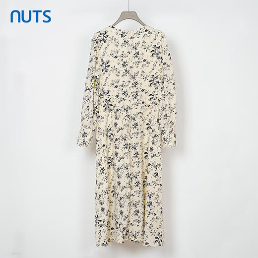 NUTS秋季新款法式V领抽褶宽松设计感气质长袖碎花连衣裙334102372 商品图1