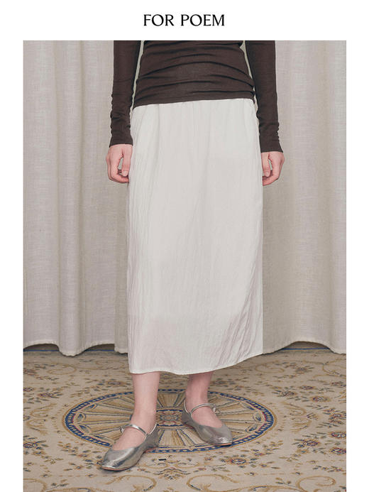 【ForPoem X SUKIxxxx联名系列】现货 简约休闲系带松紧花苞中长款半裙 商品图2