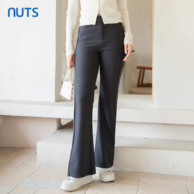 NUTS秋季新款深色高腰显示修身气质微喇长款休闲裤女4330701A1