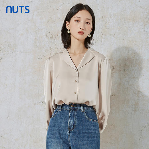 NUTS秋季新款时尚气质缎面高级感宽松显瘦长袖衬衫女231013062B 商品图0