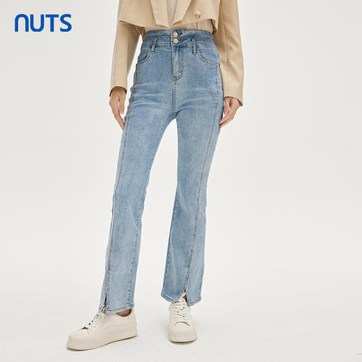 NUTS秋季新款时尚气质百搭休闲风微喇开叉水洗牛仔长裤332112065 商品图0