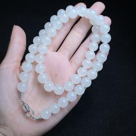 玉美人菲菲HZ/S925和田羊脂玉项链圆珠约10mm