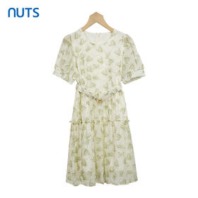 NUTS绿色法式碎花连衣裙女夏气质减龄洋气圆领别致裙子428103482