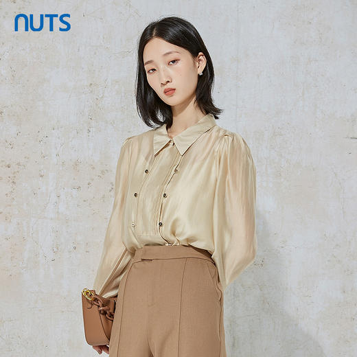 NUTS秋季新款时尚气质通勤风纯色宽松显瘦长袖衬衫女231013018B 商品图4