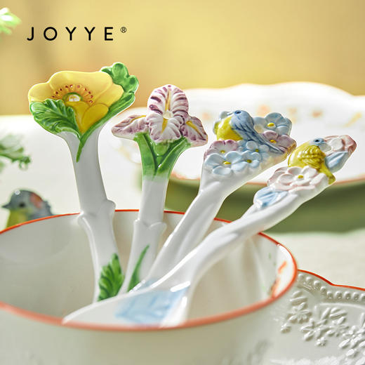 JOYYE鸟语花香-勺筷套装筷子家用高档新款轻奢陶瓷勺子长柄浮雕手绘筷子架 商品图2