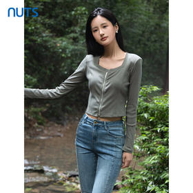 NUTS春秋季新款时尚气质拉链方领长袖T恤女4310203A1