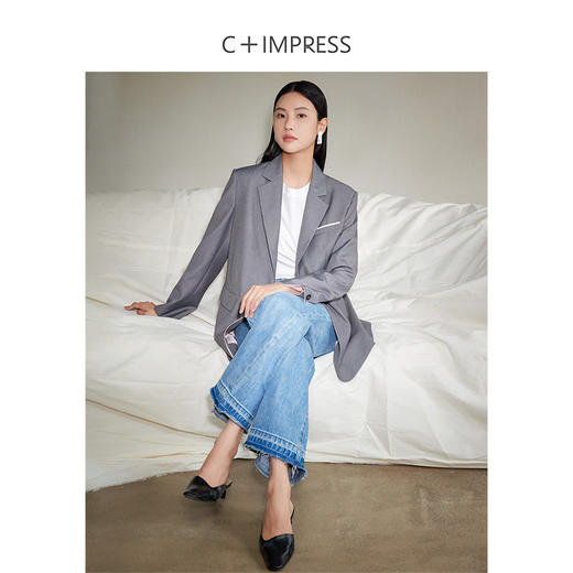 西嘉经典格雷灰轻中式气质拼接撞色设计感西装 商品图2