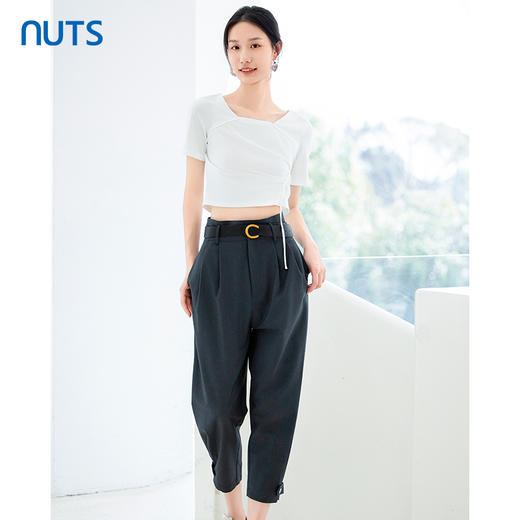 NUTS夏季新款方领设计感抽绳短袖衬衫上衣女425022241 商品图2