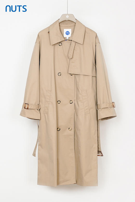 NUTS秋季新款英伦风双排扣简约休闲宽松长款风衣外套女334042333 商品图5