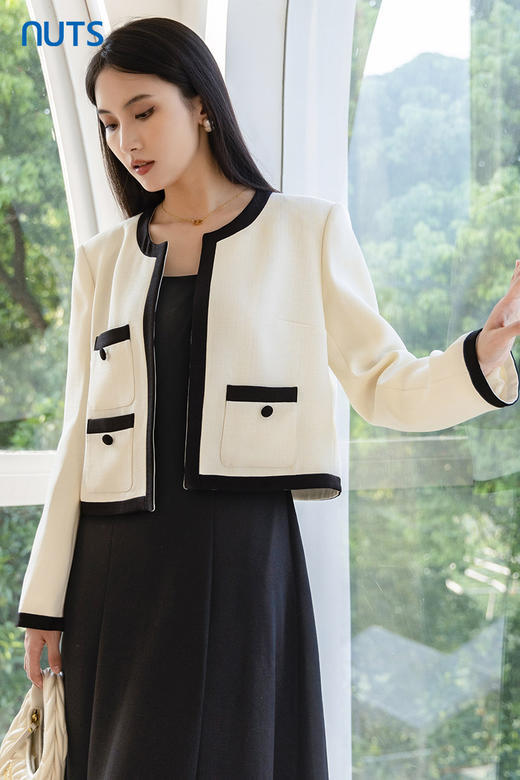 NUTS秋季新款高级感气质通勤小香风时尚撞色短款外套女4340402A1 商品图5