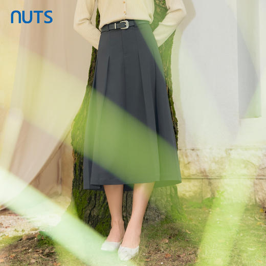 NUTS2023秋季新款西装半身裙女中长款高腰气质百褶A字裙4350603A1 商品图2