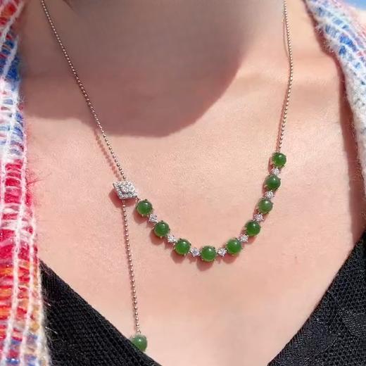 玉美人菲菲HZ~S925和田玉碧玉十蛋面配小圆珠约6mm可调节链 商品图0