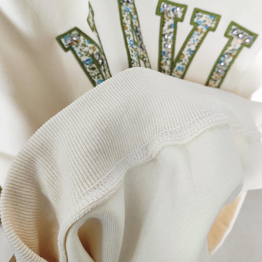 SZ2671春秋款圆领卫衣纯棉薄款不加绒女士碎花字母镶钻上衣宽松版型 商品图2