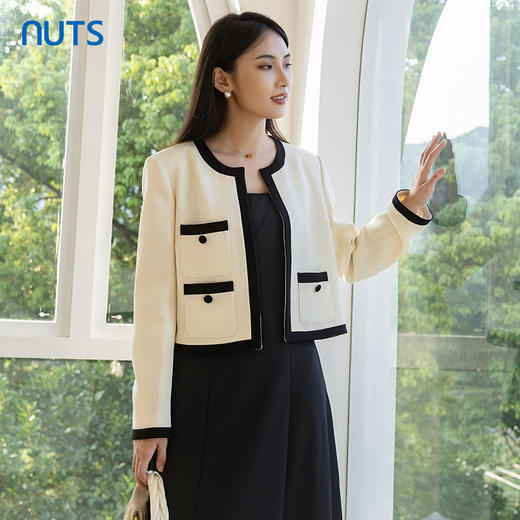NUTS秋季新款高级感气质通勤小香风时尚撞色短款外套女4340402A1 商品图4