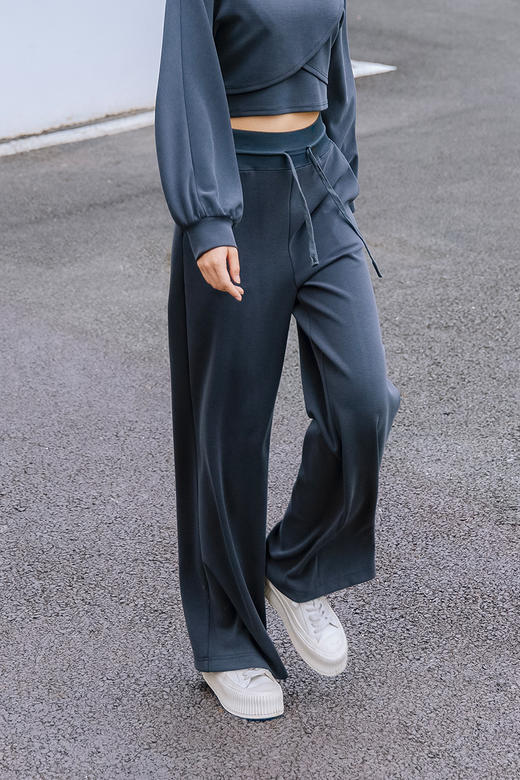 NUTS秋季新款简约运动直筒宽松高腰系带长款休闲裤4330703A1 商品图5