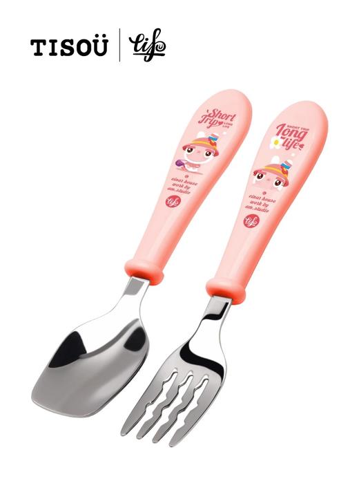韩国进口TISOU爱婴小铺儿童宝宝不锈钢吃饭训练叉子勺子组合餐具 商品图1