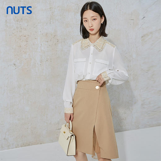 NUTS秋季新款时尚气质通勤风百搭开叉设计感半身中裙女231062068B 商品图2
