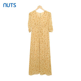NUTS碎花连衣裙女夏季新款褶皱收腰显瘦V领气质裙子428103396