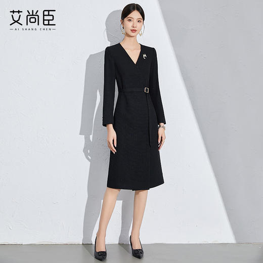 艾尚臣法式职业连衣裙女秋新款收腰女装高级感黑色教师轻奢高级感 商品图8