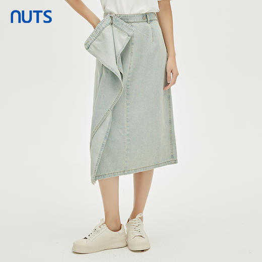 NUTS秋季新款一片式设计感a字包臀时尚水洗牛仔半裙女332061150 商品图3