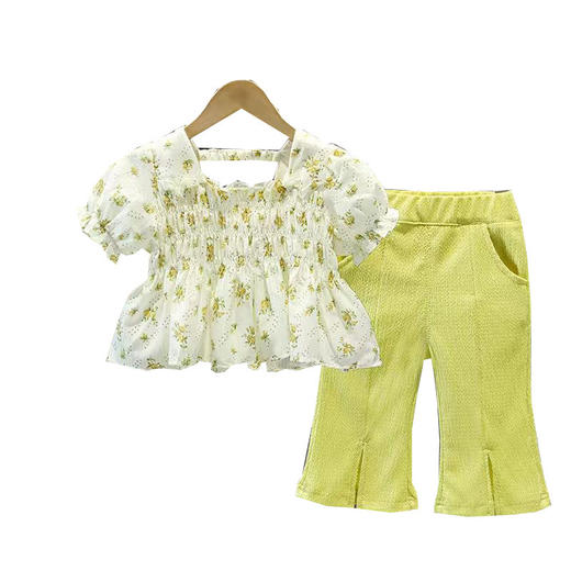 【清新碎花微喇开叉套装】女童夏季套装2024新款小儿童休闲防蚊裤两件套女宝宝洋气时髦夏装 商品图2