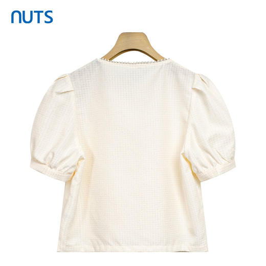 NUTS法式花边v领衬衫女夏季甜美泡泡袖百搭雪纺上衣429042318 商品图1