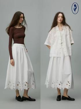 shyshystill/shy202406022/棉质镂空激光雕刻设计感原创花朵图案松紧腰半裙