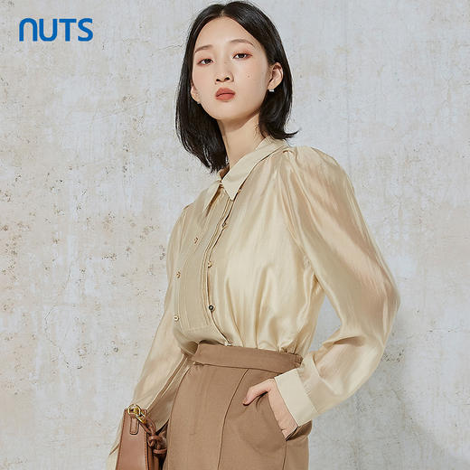 NUTS秋季新款时尚气质通勤风纯色宽松显瘦长袖衬衫女231013018B 商品图3