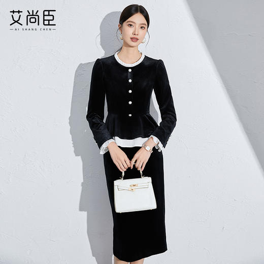 秋季时尚职业套装女装2024新款洋气黑色丝绒显瘦两件套御姐小香风 商品图2