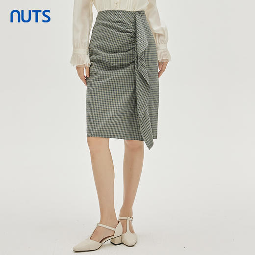 NUTS春秋季新款时尚气质设计感色织千鸟格高腰显瘦半身裙333061162 商品图0