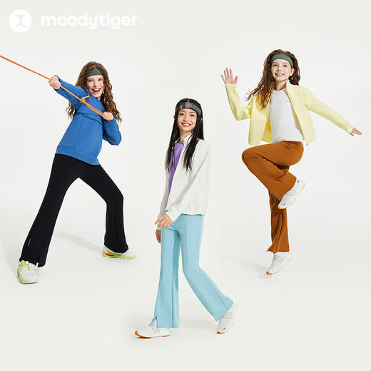 【24年秋新】moodytiger24年秋新款女童针织微喇长裤高弹透气舒适运动裤43211301 商品图4