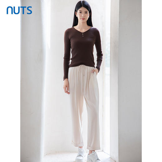 NUTS2023秋季新款气质休闲风松紧腰宽松阔腿休闲长裤女4380701A1 商品图2