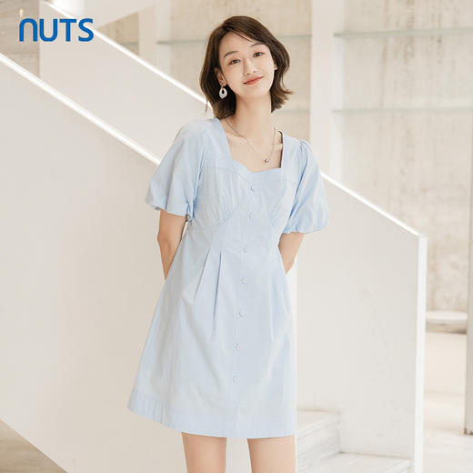 NUTS女装连衣裙夏季新款方领泡泡袖收腰显瘦短款裙子221101208 商品图3