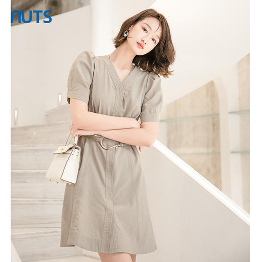 NUTS小个子法式甜美泡泡袖连衣裙女收腰中裙夏季221101247 商品图2