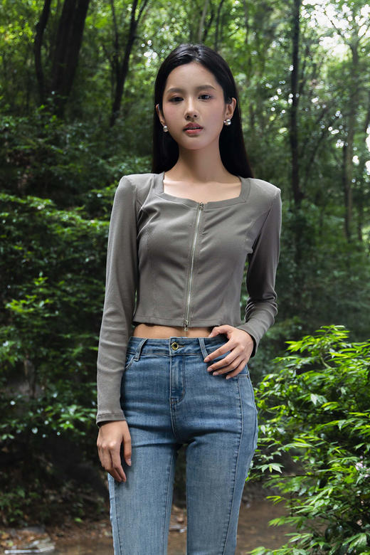 NUTS春秋季新款时尚气质拉链方领长袖T恤女4310203A1 商品图5