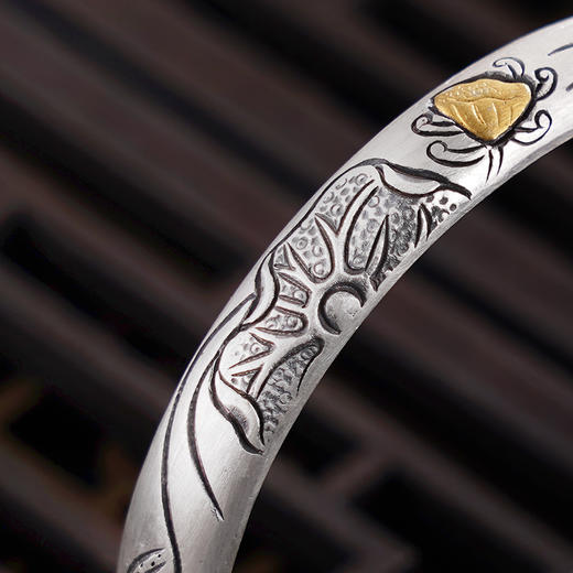 子佩集S999银【晓荷】手镯【YS025】纯银手镯带金色嵌真金仿古2408 商品图2