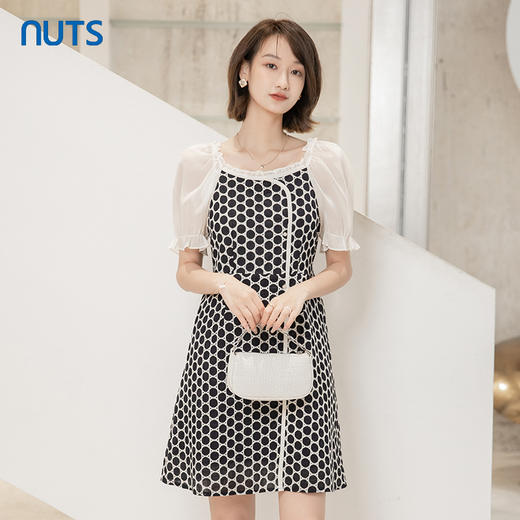 NUTS夏装新款女装木耳边牛仔拼接设计感连衣裙221101291 商品图3