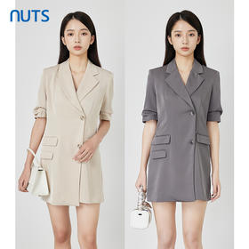NUTS春秋季新款时尚通勤风西装款式设计感中袖连衣裙女231102001B