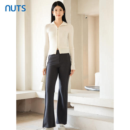 NUTS秋季新款白色简约韩系气质翻领拉链长袖针织开衫女4330509A1 商品图1