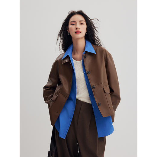 棉仓356607009-工装袋小翻领pu夹克 商品图0