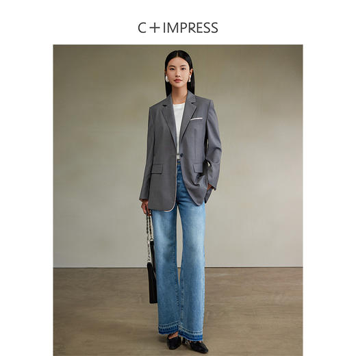 西嘉经典格雷灰轻中式气质拼接撞色设计感西装 商品图3