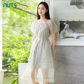 NUTS夏气质显瘦时尚网纱圆领优雅女装连衣裙424101142
