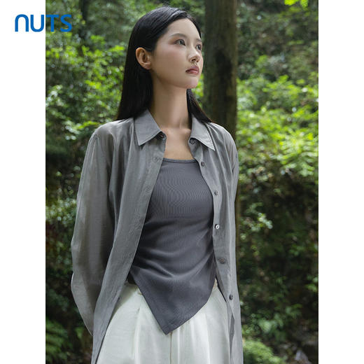 NUTS韩系薄款翻领长袖防晒衬衫女夏季时尚修身显瘦4310104A1 商品图1