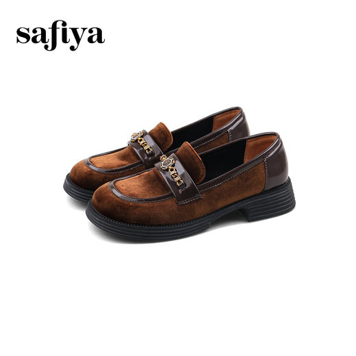 Safiya/索菲娅2024秋学院风复古丝绒玫瑰扣百搭圆头低跟乐福鞋 SF43112150 商品图7