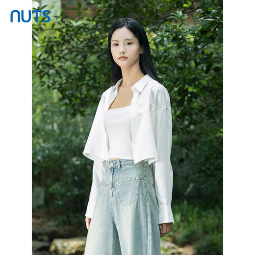 NUTS秋季新品女装翻领长袖短上衣气质百搭衬衫女4310101A1 商品图2